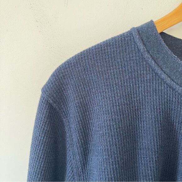 L.L.Bean Navy Katahdin Iron Works Bonded Waffled Fleece Henley Pullover Sweater - Picture 7 of 11